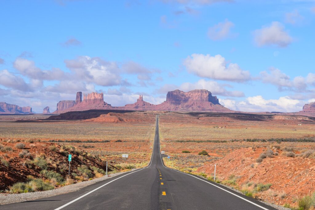Open road in the Monument Valley, Utah, the USA