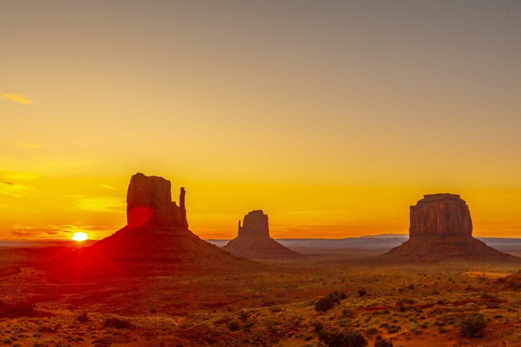 Red sunrise in the beautiful Monument Valley, Utah