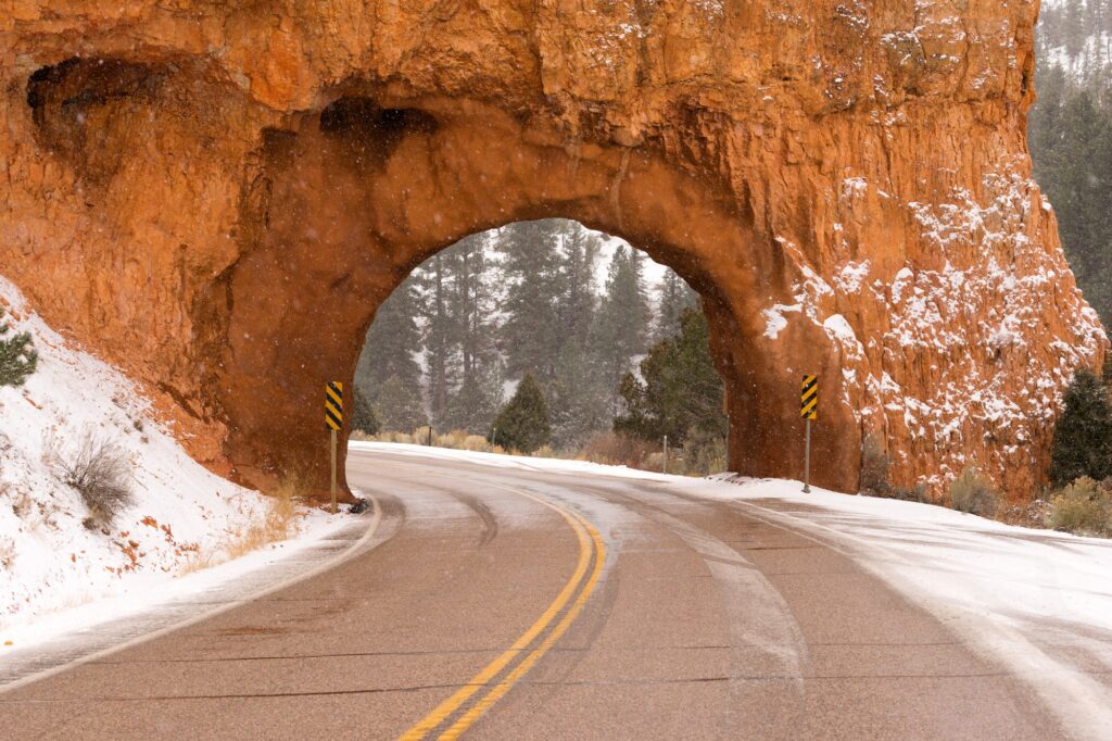 Utah Highway 12 Tunnel Through Red Canyon Winter Snow