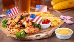 Table with food for USA 4th July Independence Day