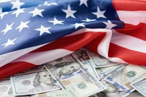 USA national flag and the dollar bills